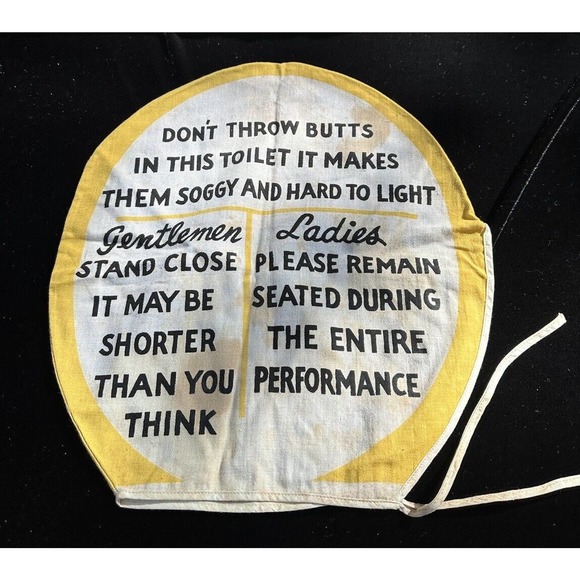 Vintage 1950’s Linen Novelty Toilet Seat Cover No Butts Double Sided Yellow - Picture 6 of 8